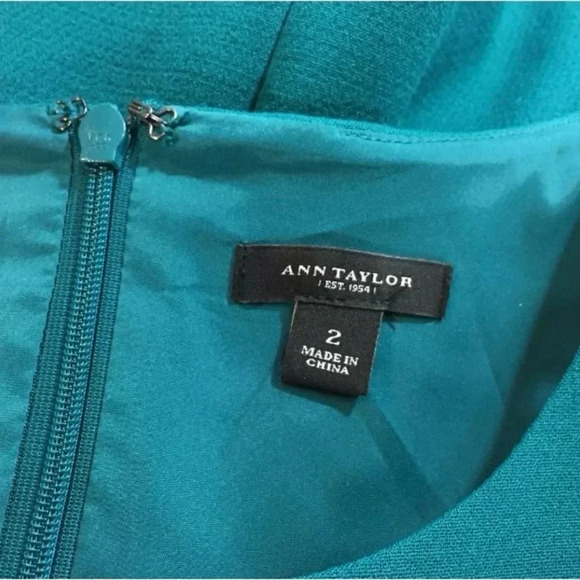 ANN TAYLOR | Women’s Teal Green Shift Dress 3/4 Sleeve Front Zippers Size 2 - Picture 13 of 15